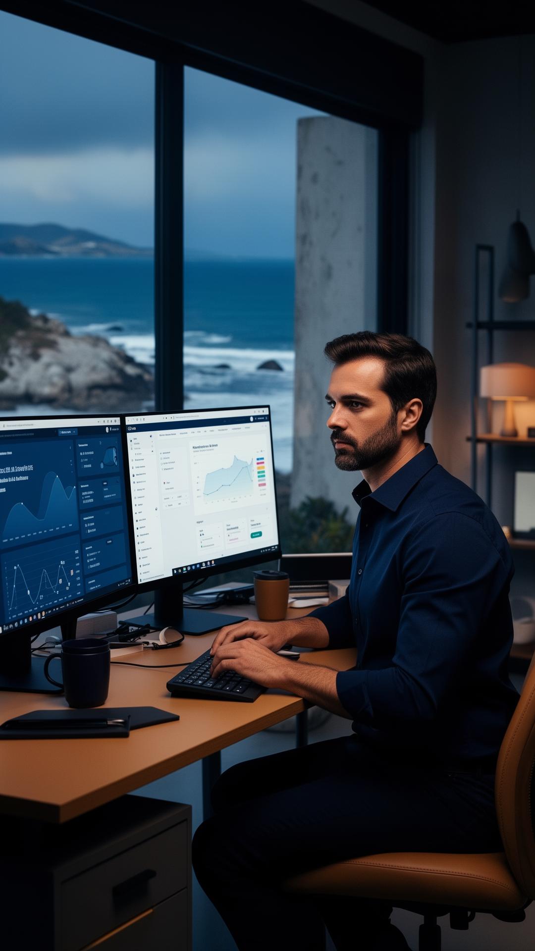 Tidewater Firm founder working on client analytics and website designs